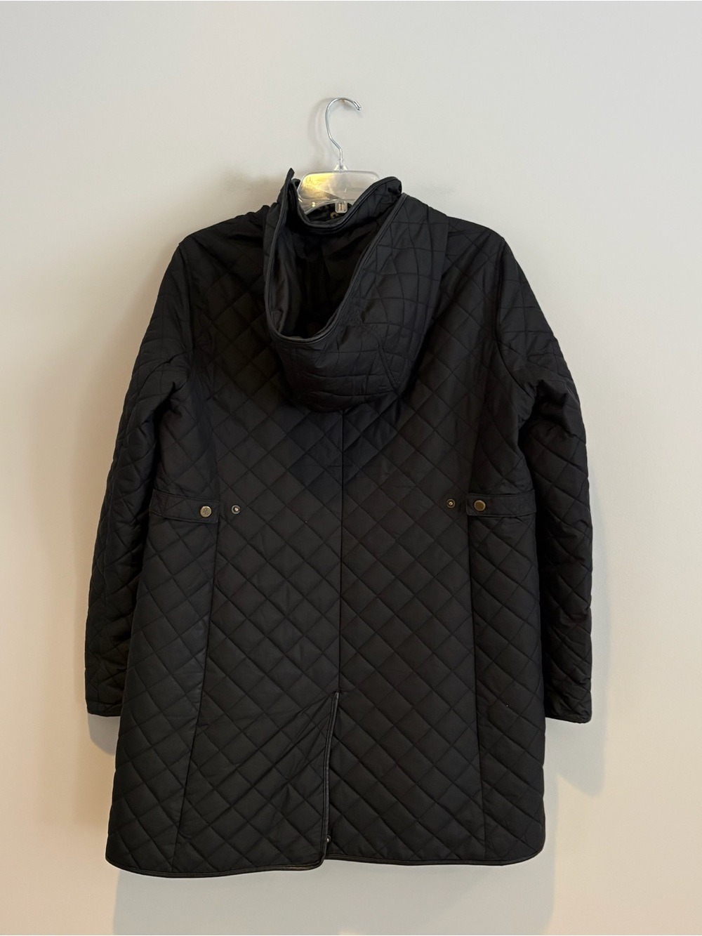 Lauren Ralph Lauren Black Quilted Coat with Gold Chain Print Lining Size L - Picture 3 of 7